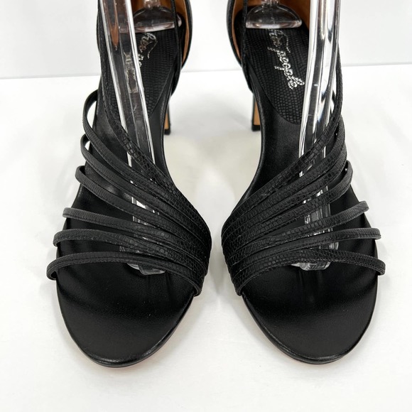 FREE PEOPLE Shoes Womens 39 Black Disco Fever Strappy Heeled Sandal Lizard Print - Picture 2 of 11